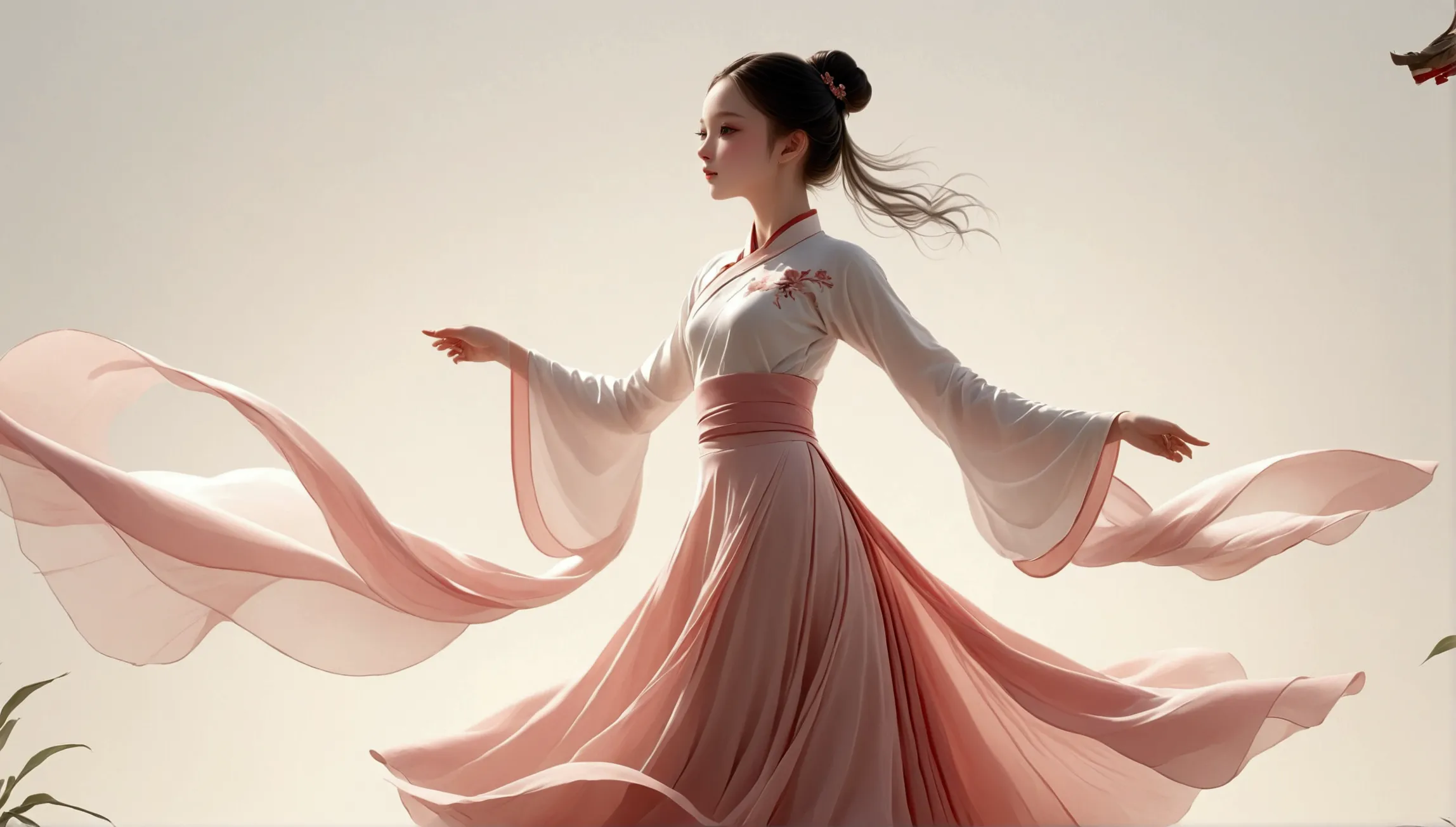 dance photography；a dancer，solitary；a little girl in a gorgeous long dress，princess dress，chinese style skirt，pink，conservative ...