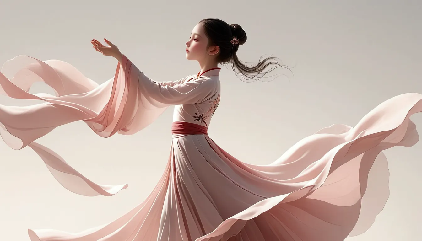 dance photography；a dancer，solitary；a little girl in a gorgeous long dress，princess dress，chinese style skirt，pink，conservative ...