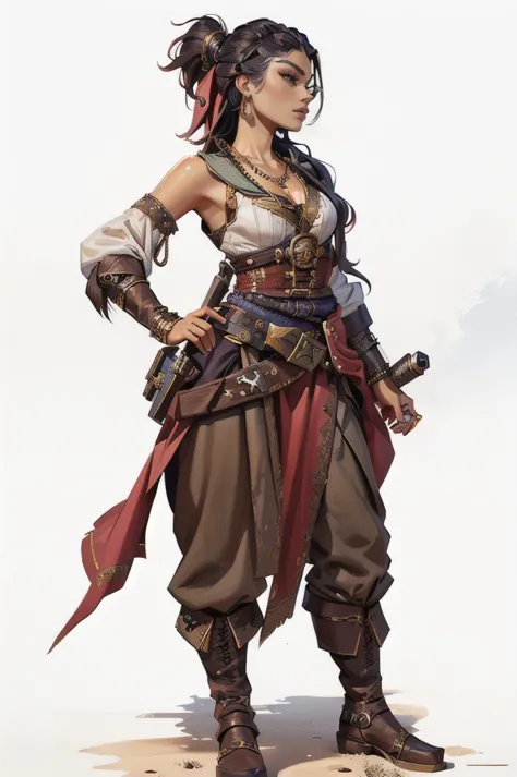 a woman based on Zendaya in a pirate outfit, pirate woman, swashbuckler class pirate, fantasy d&d character, rpg character art, ...