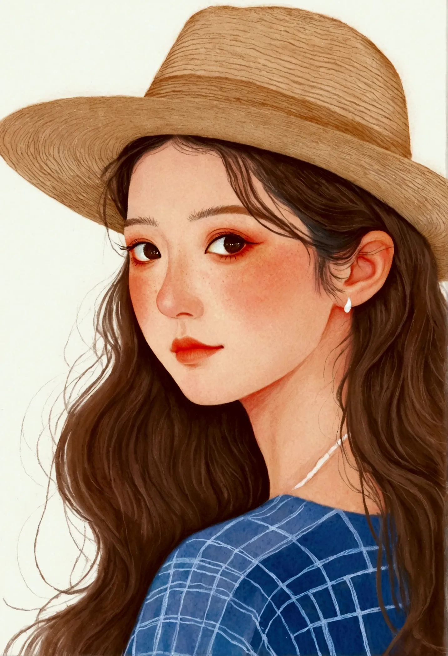 drawing of a woman with long hair wearing a hat, colored pencil sketch of yamagata hiroshi, numbers inspired by pia fries, tumbl...