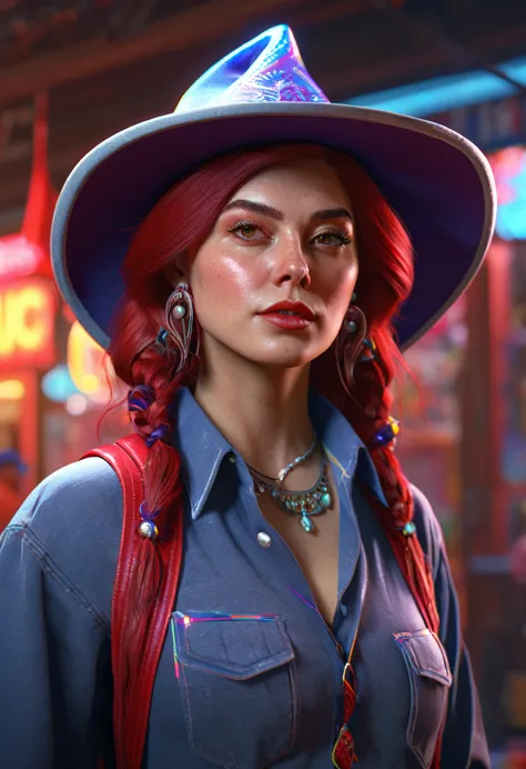 ava red, the wizard of magical colors, honky tonk girl, character design, portrait, concept art, cinematic, hyper detail, ultra ...