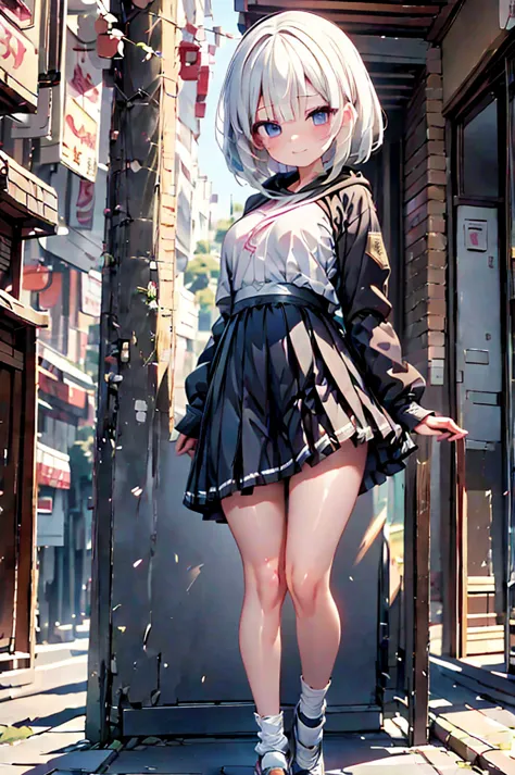 Anime-style image of a woman with white hair and black clothing, Cute 3D anime girl render, Anime VTuber Full Body Model,Anime g...