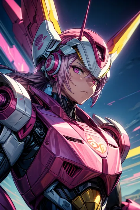 A man in his fifties with pink and white hair and a pink and white helmet, Detailed digital anime art, Best anime 4k konachan wa...