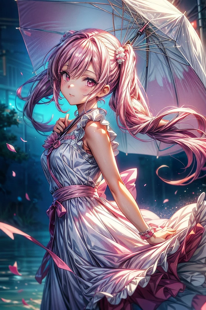 Anime Girls with pink hair and a white dress holding a pink umbrella, beautiful Anime Girls, Cute anime waifu in a nice dress, cute Anime Girls, pretty Anime Girls, Beautiful Anime portrait, cute Anime Girls portraits, cute Anime Girls portrait, Beautiful Anime art, Pink pigtails and cyan eyes, Beautiful Anime, Beautiful Anime artwork, Anime Girls, Detailed digital anime art