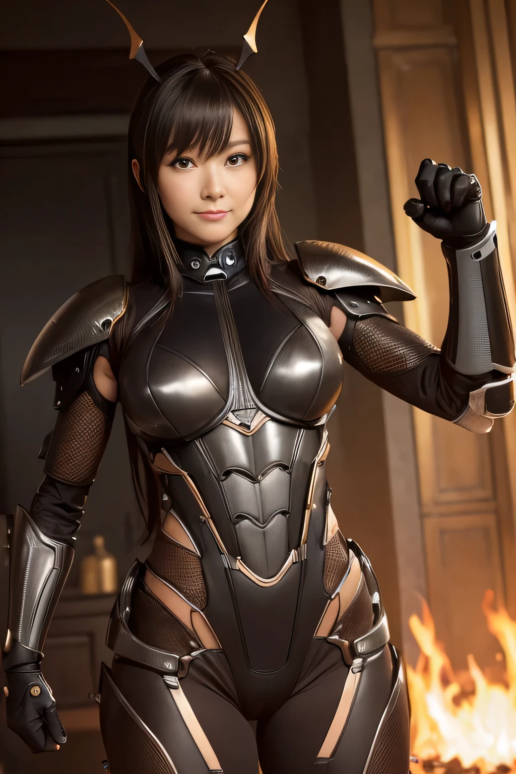 (high resolution,masterpiece,best quality,extremely detailed CG, anime, official art:1.4), realistic, photo, amazing fine details, all intricate, gloss and shiny,awesome many layers, 8k wall paper, 3d, sketch, kawaii, illustration,( solo:1.4), perfect female proportion,villainess, (fusion of dark brown cockroach and lady:1.4), (brown cockroach form lady:1.2), (brown cockroach lady:1.2), (fusion:1.2), (solo:1.4), (evil smile:1.2), muscular, abs, (cockroach brown exoskeleton bio insect suit:1.4), (cockroach brown exoskeleton bio insect armor:1.2), (brown transparency cockroach wing:1.4), (brown cockroach antennae:1.3),