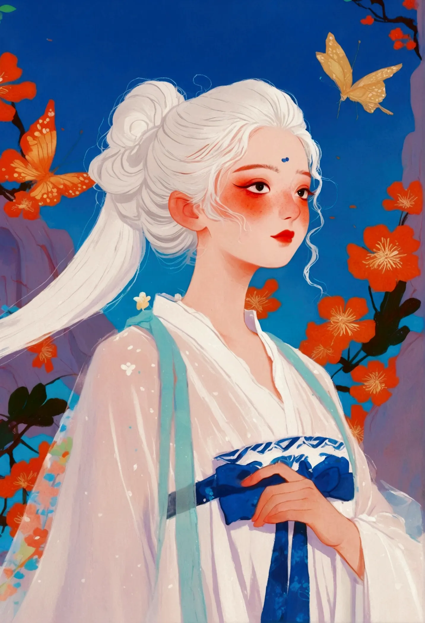 a man with white hair、close-up of woman in dress, figures inspired by cheng yanjun, trending on cg society, fantasy art, guweiz ...