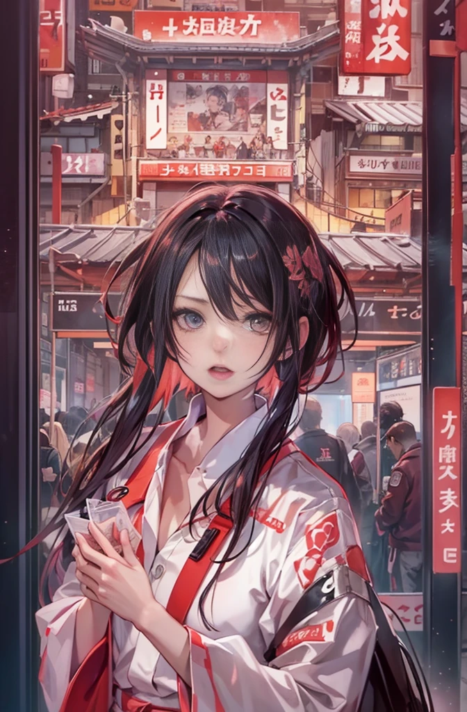 A woman with red hair and a white shirt is looking at the camera, Chainsaw Man マンガ, ( ( ( yoh yoshinari ) ) ), Makima, Chainsaw Man, Makima, Red tint, Avant-garde, Edogawa Ranpo&#39;s Worldview, picaresque, Taisho Romance, In the Imperial City of Tokyo, A fantastic atmosphere, Makima, mysterious beautiful woman, Chainsaw ManのMakima, Very sharp beauty, A woman from a distinguished family in the 1920s, pretty much beautiful face, Sharp eyes with slit length, Very delicate and beautiful eyes, Captivating woman, Very stylish woman, Elegant and noble beauty, Beautiful and stylish red kimono, A woman who looks about 27 years old, Five fingered hand, Gorgeous and luxurious, a fine art painting by Yang J, Pixiv, Fantasy art, artwork in the style of Gwaiz, Gwaiz, Japanese art style, Chen Yifei, Female painting, Vivid and colorful paintings, Glamorous and luxurious, eiko ishioka, yuuki hagure, Ishida Sui with black hair, takeyuki kanda, inspired by Miwa Komatsu, Kazami Yuuka, Yoshitomo Nara, Yaoi Kasuma, Akiko Takase, Kazue Kato, Paintings from Nakahara Nantenbo, tumbler, What is it？, kimi takemura, For whom??, Yoshitomo Nara, chiho ashima, Aoi Ogata, kiyoko suzuki, Ishida Sui with black hair, Chen Yifeiに影響を与えた作品, Works that influenced Francesco Hayes, Inspired by Hendrik Terbruggen, Jean＝Works that influenced Auguste Dominique Ingres, Works that influenced Liu Jun, Jean＝Works that influenced Auguste Dominique Ingres, artwork in the style of Switzerland, by ヤン・J, Switzerland, Beautiful Art UHD 4K, Detailed painting 4k, Beautiful digital art, Beautiful artwork illustration, Switzerland masterpiece, By Chen Yanjun, Lee Song, Highest quality, The perfect angle, Perfect composition, Best Shot, Official Art, Cinematic Light, Figurative art, Beautiful and expressive paintings, Beautiful artwork illustration, wonderful, Cool Beauty, clear, Muromachi Fantasy, mysterious, Highest quality, Official Art, Extremely delicate and detailed painting style, Beautiful and subtle effects, Elegant and beautiful painting art, The pinnacle of painting beauty, Perfect light, Perfect composition, The perfect angle, Perfect subject, Best Shot, Female Solo, Sharp contours, Face close-up