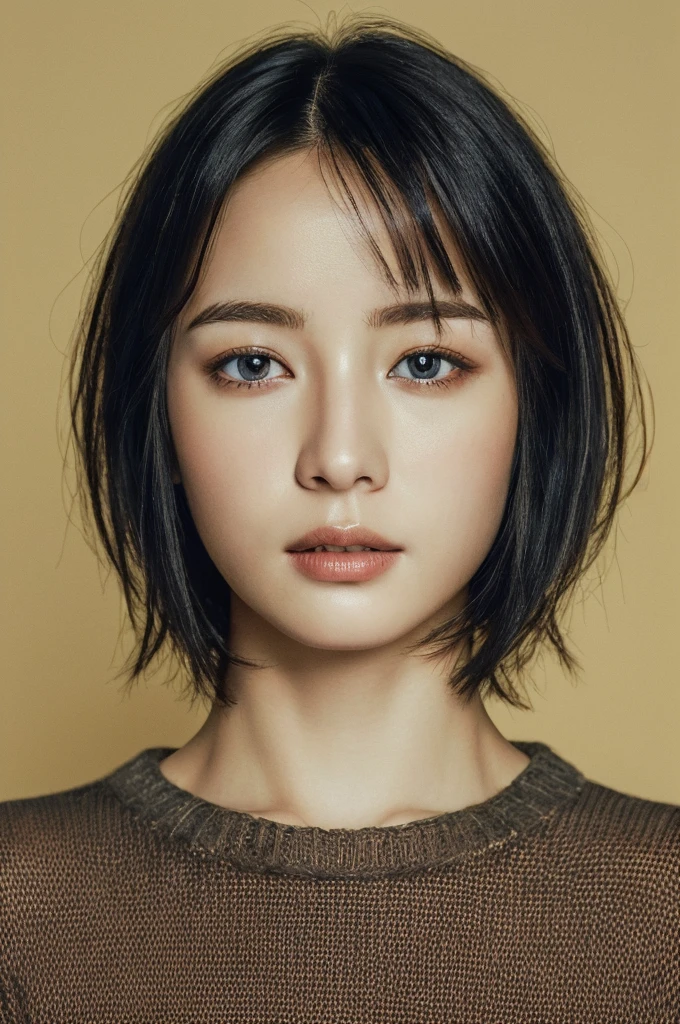 Masterpiece: 1.3), (8k, photorealistic, RAW photo, top quality: 1.4), (1girl), beautiful face, (realistic face), (black hair, short hair: 1.3), beautiful hairstyle, realistic eyes, beautiful detail eyes, (realistic skin), beautiful skin, (sweater), absurd, attractive, ultra high resolution, ultra realistic, high definition, golden ratio