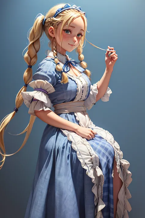 1girl, blonde, ((pretty)), ((twin braided pigtails)), ((early 20th century)), ((lean and fit)), confidant, kind and friendly exp...
