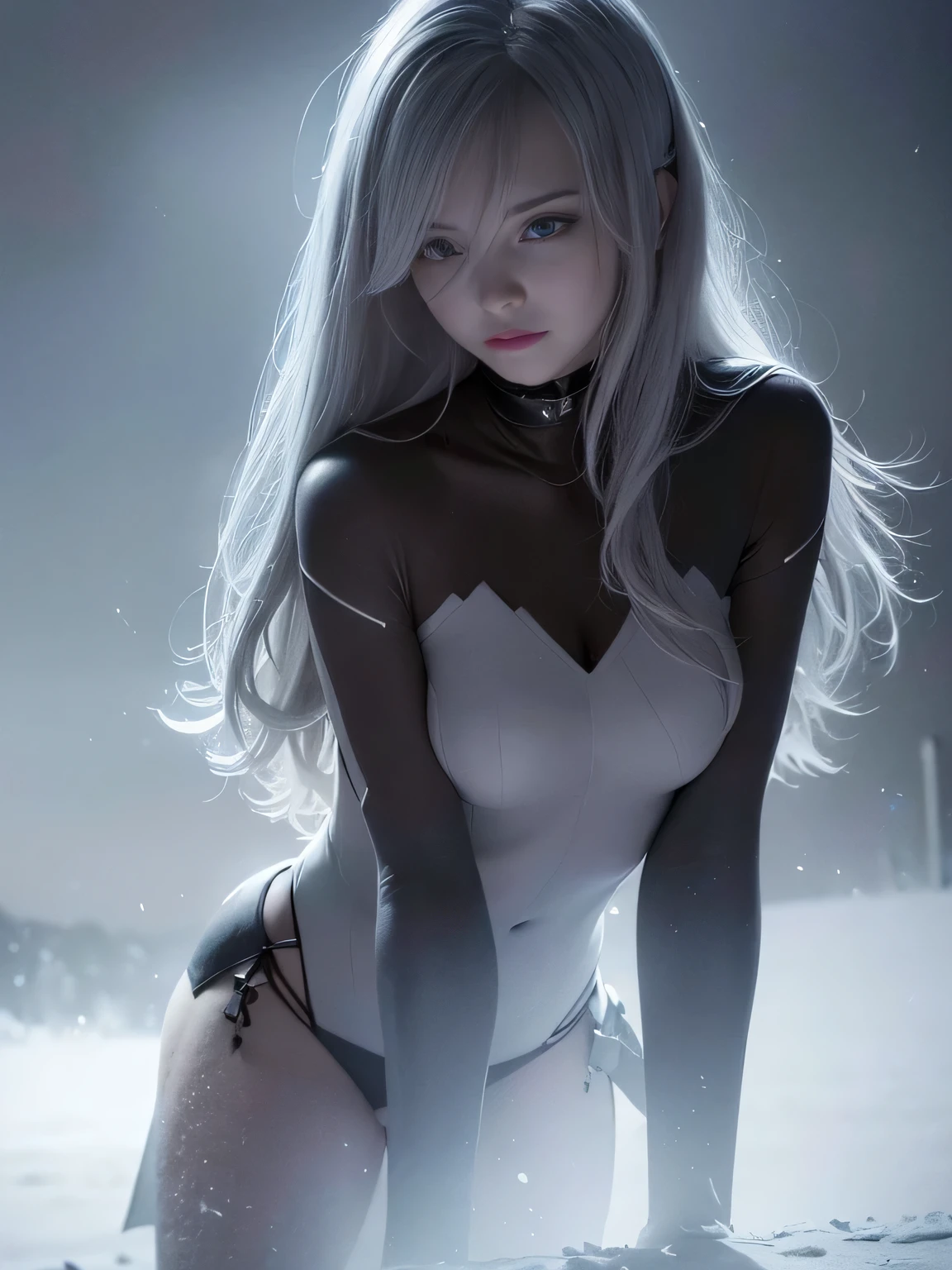 Model shooting style, (Extremely detailed CG Unity 8K wallpaper),cyberpunk characters [Foggy Snow Mountain Landscape，Snow Mountain] Immerse yourself in the beautiful aurora，Living in the clouds of the starry sky，Behind the clouds，（Double contact：1.3），
(Ethereal face of the girl blends into the aurora，Snow Mountain superimposes multiple elements and integrates the picture，high contrast.
photography：Brandon Woelfelmist，surreal dreamscape，Gray vibe，Rainy Day，That&#39;s it，Right of use，HDR，Surrealist art fantasy style，Epic digital fantasy art style，Beautiful sci-fi art, Sci-fi digital art illustration,Sci-fi digital painting, futuristic digital painting, futuristic concept art, Sci-fi Snow Mountain landscape front, Sci-fi digital art, Dreamy transparent ethereal girl portrait
dramatic sky, dramatic lighting, sunset, lens flare, side lit, action pose. seductive expression.  future army officer. future soldier, dark, sinister, creepy, spooky.