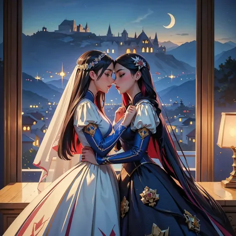 (masterpiece, highest quality, official art, beauty and aesthetic:1.5), perfect anatomy, two stunning bride is deeply in love wi...