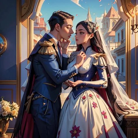 (masterpiece, highest quality, official art, beauty and aesthetic:1.5), perfect anatomy, two stunning bride is deeply in love wi...