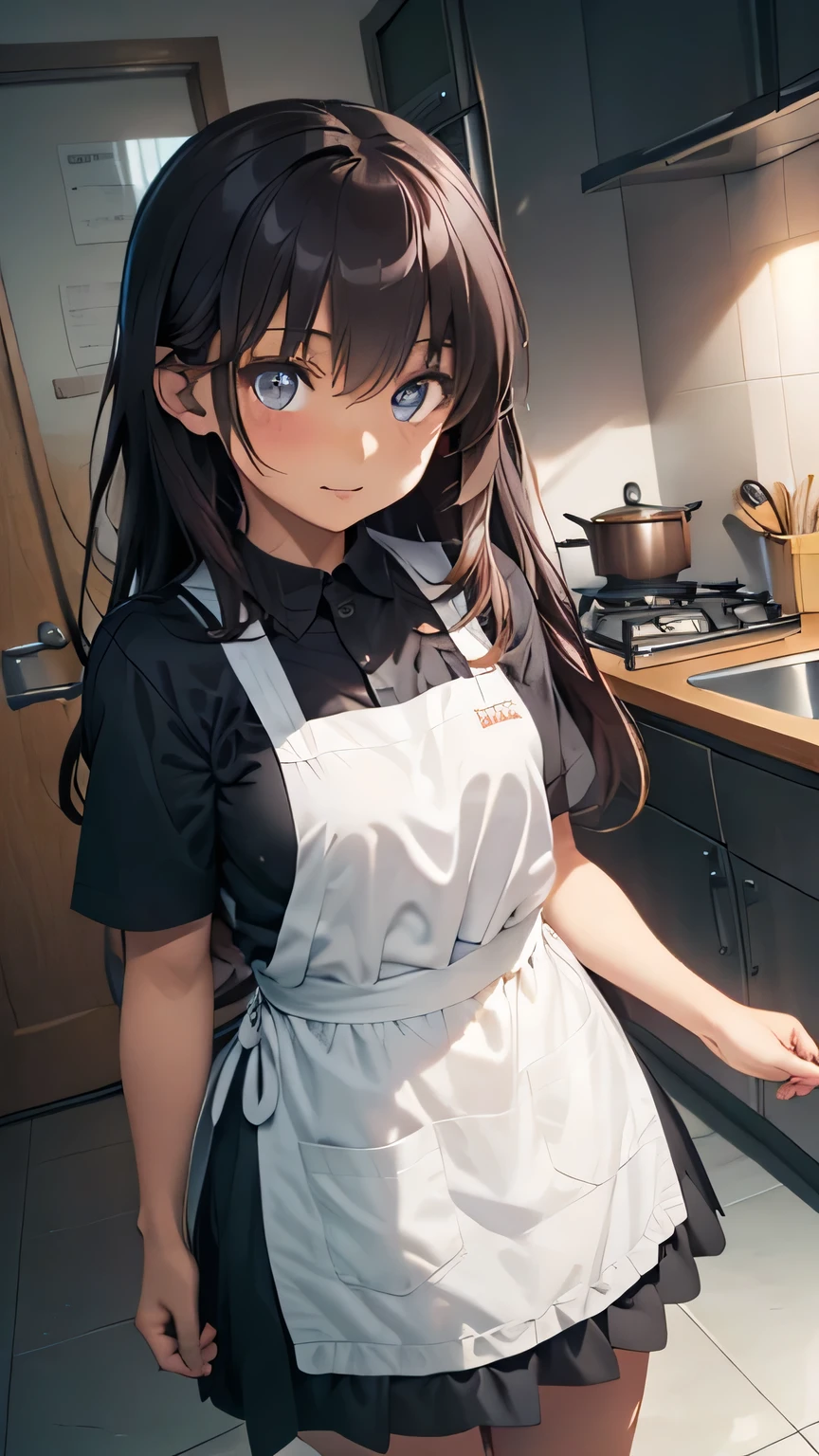 Very detailed CG Unity 8k 壁紙),(masterpiece), (Highest quality), (Very detailed), (Best illustrations),(Best Shadow), alisa_Mikhailovna_kujou apron apron_only blue_eyes kitchen naked_apron silver_hair tokidoki_bosotto_Russian_off_they offered_Tonari_phi_alya-san