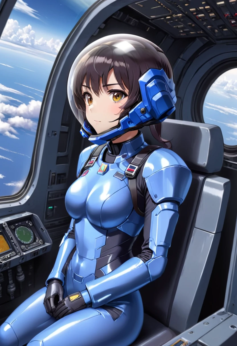 ((Female pilot in the cockpit of a reconnaissance plane), (airplane cockpit), (in flight), (10000 feet altitude)、(sky view):1.7),, short hair, street, emo, BLACK hair, white eyes, eyeliner, apocalypse, girl, nside the (cockpit:1.9) of a (futuristic spaceship:1.6), , blush,sitting on a chair, covered navel, space helmet, muvluv, space helm, plug suit , space helmet, eva helm, space suit, short hair, from below, from side
