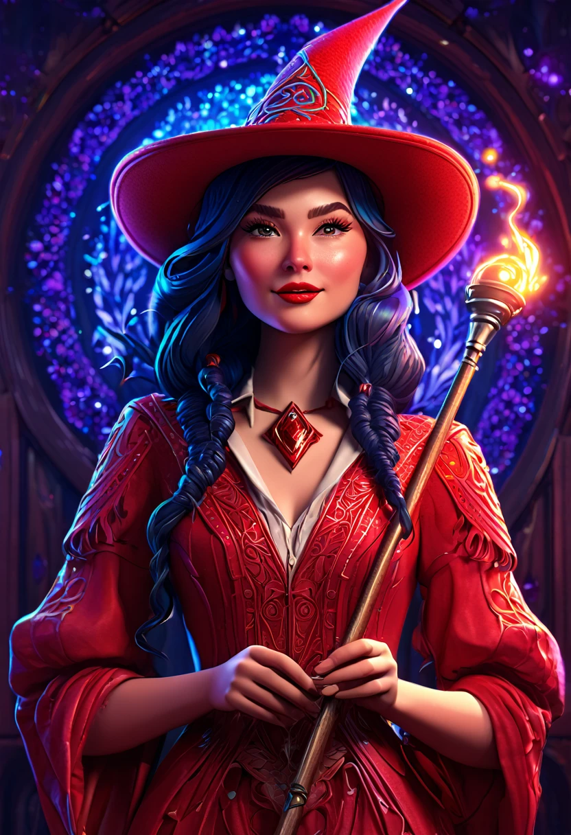 Ava Red, the Wizard of Magical Colors,Honky Tonk Girl, octane render, intricate details, dreamy, --ar 9:16, dan mumford