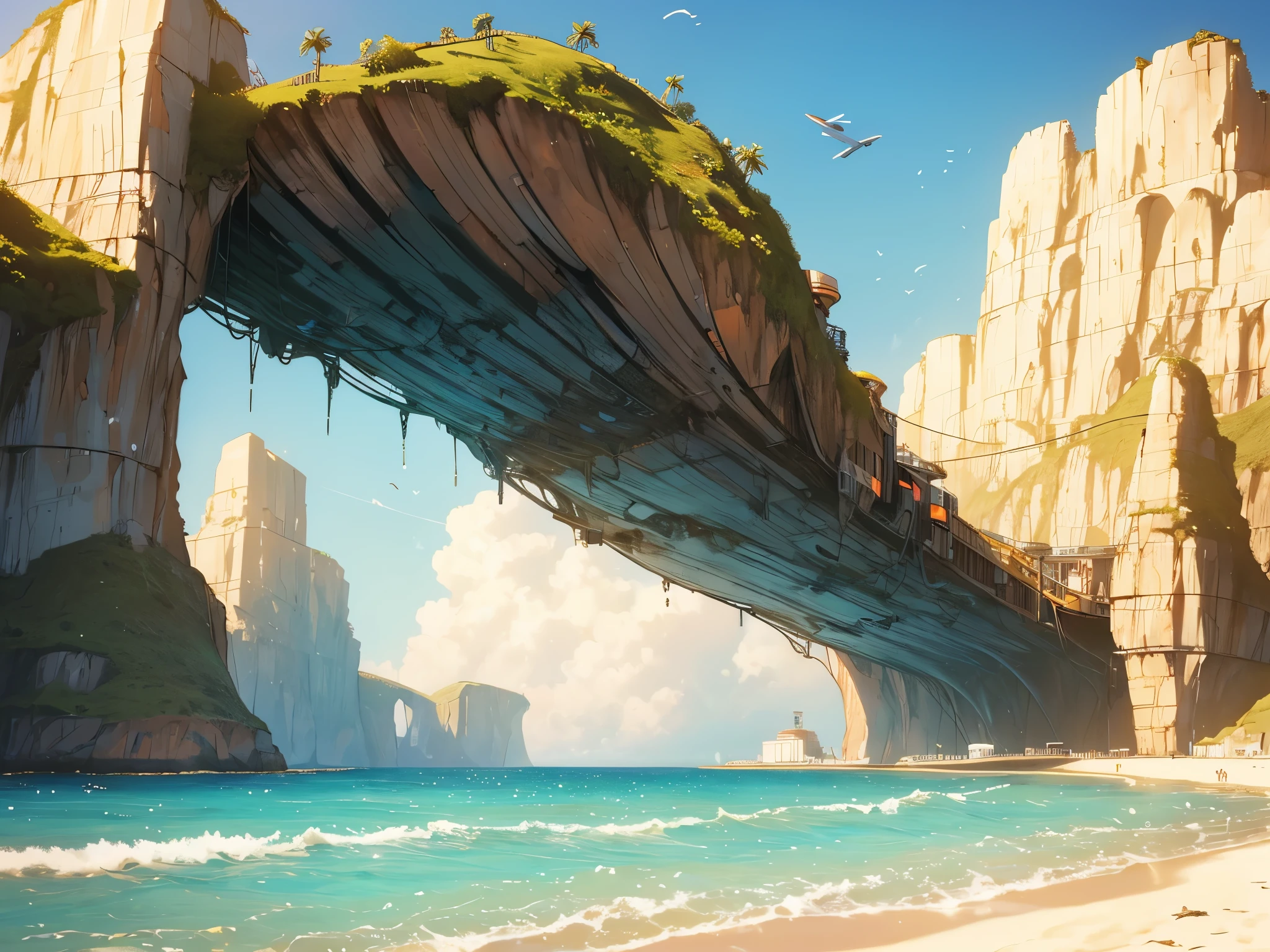 landscape，unmanned，seaside，beach，summer，Sci-fi future world，Alien Civilization