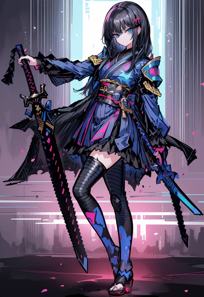 1boy, black hair, blue eyes, marine armor,pink kimono, katana, legendary hero, nice clothes, (high resolution, high detail, best quality)