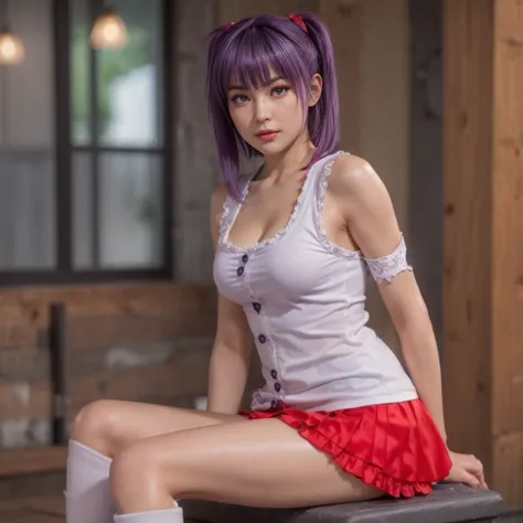 ayane, purple hair, (best quality, ultra-detailed), (realistic:1.37), beautiful and detailed face, ultra-realistic texture, deli...