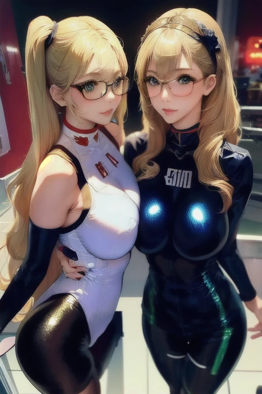 Twin sisters, Appropriate attire for a rave, blonde, Green Eyes, In Rave, Ultra Sharp, High resolution, 8k, High resolution, 景色を眺めるTwin sisters
中国のアイドル　Mature Woman　Huge 　((Shiny enough to reflect light、Shiny navy blue metallic bodysuit and tights.))　Twin sisters　Chunli　((Plump))　Ultra shiny metallic stockings　((前髪のある短いblondeの髪))　Twin sisters　Red cheeks　((Glasses))　((夜景と月明かりの中で四つん這いになって座るTwin sisters))　Sweaty　Sweaty　((フェロモン溢れる成熟したTwin sisters女性))　卑猥な視線のTwin sisters　Sexy Face　(Gorgeous makeup)　((鮮やかな赤いルージュのPlump唇))　　((Being stared at provocatively from the front))　松本いちか似の妖艶な成熟したTwin sisters女性　Duck mouth　Lip-trembling blowjob_gesture