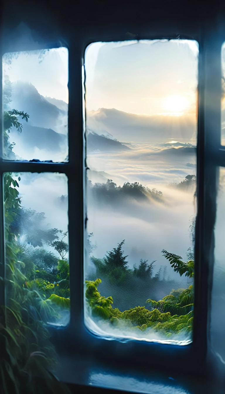 Una vista paradisíaca desde una ventana muy empañada 