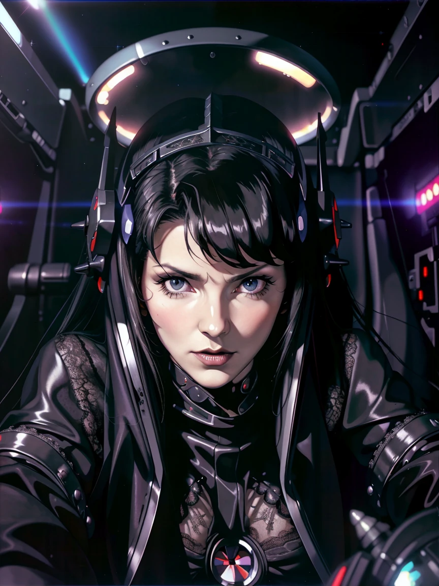 (((고딕 vampire piloting) in 고딕 spacecraft)), (((복고풍 애니메이션))), ((밑에서부터)), ((어안 렌즈 시점)), ((((고딕)) 제어판)), (((성숙한))), (((고딕))), (무지개 빛깔의) 바디수트, ((((레이스 액세서리)))), ((조종석)), ((((누워서)) 포즈)), (((우아한))), (((진지한 말투))), ((조종석 상단 제어판)), 복잡한 제어판 세부 정보, 확대, 1990년대 (스타일), 걸작, ((밀실공포증이 있는)), 최고의 품질, 스크린, ((조종사 헬멧)), 밤, ((로우 키 라이트)), (다채로운 조종석 조명), 반짝임, (극적인 조명), 땀, [얼굴이 빨개지는], [[뾰족한 귀]], (현실적인), (어두운 배경)