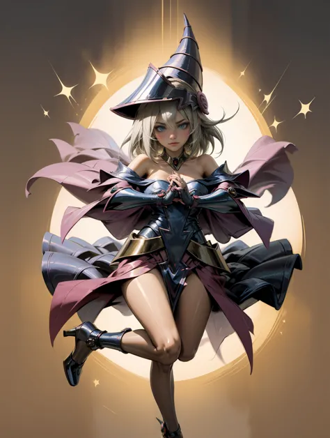 (masterpiece:1.2), (The best quality:1.2), perfect lighting, Dark Magician Girl casting a spell, in battle. floating in the air,...