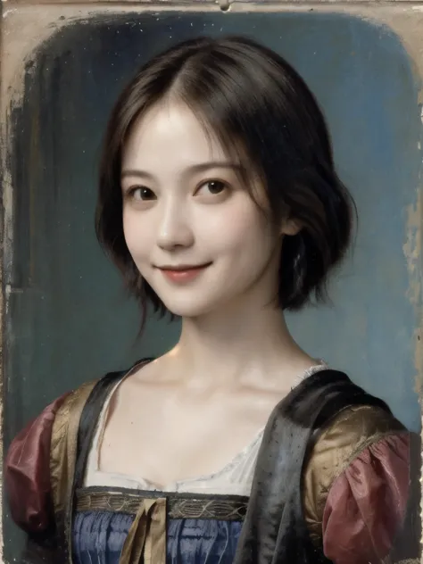 261 20-year-old female, (short hair 46),(genuine,chest),old-fashioned smile,(paintings by leonardo da vinci)