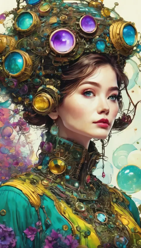 ((pay attention to the shot:1.5, wide shot, full body:1.5)), (1 beautiful girl in technical clothing, mechanical spider, circles, highly detailed face, fractals:1.6),(black outline art) by Yoshitaka Amano,Travis Charest. colors, earth, cyan, yellow, Green. magenta, violet, cyan, HD, hyper sharpness of image,(best quality:1.3, 32k,High definition:1.3, 4x ,ultra sharp, high resolution, professional) ,cinematic, fisheye photography:1.6,