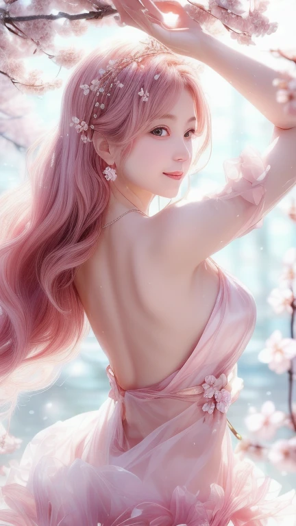 Prompt 1: Shower of Cherry Blossoms
Fairy's Appearance

Outfit: A dress made of cherry blossom petals. The design is fluffy and airy, with pink and white as the base colors, adorned with petals and leaves.
Hairstyle: Long wavy hair with a crown of cherry blossoms. The hair color is a soft pink.
Facial Features: Elegant and delicate features, large eyes, and light pink blush.
Accessories: Earrings and a necklace made of cherry blossom petals.
Location and Scenery

Location: A fully bloomed cherry blossom avenue. The background is filled with blooming cherry blossoms.
Time of Day: Morning, with soft daylight streaming in.
Scenery: Cherry blossom petals are dancing in the air, and the ground is covered with petals. The background has a clear blue sky.
Pose and Expression

The fairy is spreading her arms and dancing. She has a gentle smile on her face.