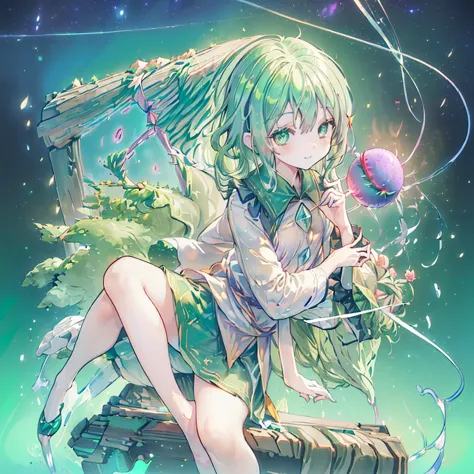 (((((east、koishi komeiji、third eye　close　galaxy background、shine)))))　((((swaying in the wind　green hair　目をclose))))　(((smile　pl...