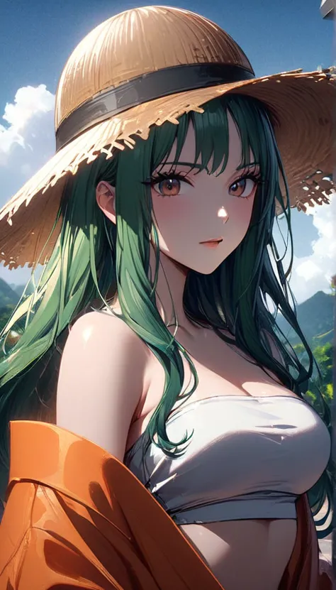 masterpiece, Highest quality), 複雑なdetailed, 1 girl, woman, Green Hair, we \ (one piece\), (Long Hair), shirt, white shirt, woman...