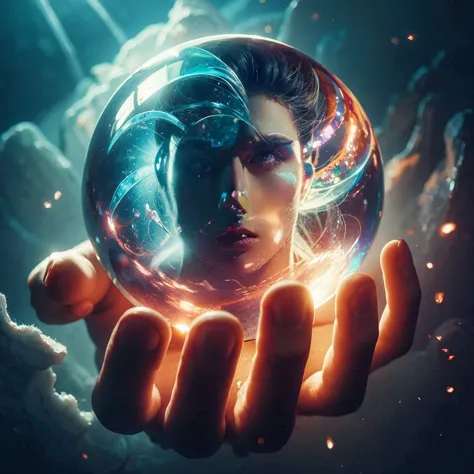 someone holding a crystal ball with a picture of the espiritu de satanas in it, beautiful digital art, beautiful image ever crea...