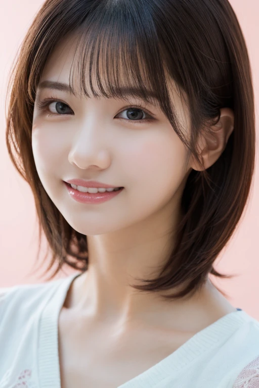 One Girl, (Wear casual, pastel-colored clothing:1.2), (Beautiful Japanese idol portrait photos),
(Simple background in light colors:1.3),
(RAW Photos, Highest quality), (Realistic, photo-Realistic:1.4), masterpiece, 8K Portrait,
Very delicate and beautiful, Very detailed, 2k wallpaper, wonderful, In detail, Very detailed CG unity 8k wallpaper, 
Very detailedな, High resolution, 
Soft Light, Beautiful detailed girl, Very detailed eyes and face, Beautiful and detailed nose, Beautiful details,
Cinema Lighting, Perfect Anatomy, 
Slender body, Flat Chest, Semi-short hair, Parted bangs, Bokeh, Dynamic Angle, A light smile,