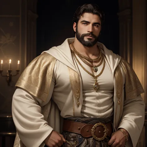 masterpiece, high resolution, hdr, detailed composition, unique, hot handsome charming roman mature hunk from the 1500s with a c...