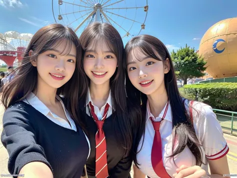 (super cute korean schoolgirl takes a commemorative photo with her beautiful best friend:1.2)(laughing:1.2)(beautiful sweat:1.1)...