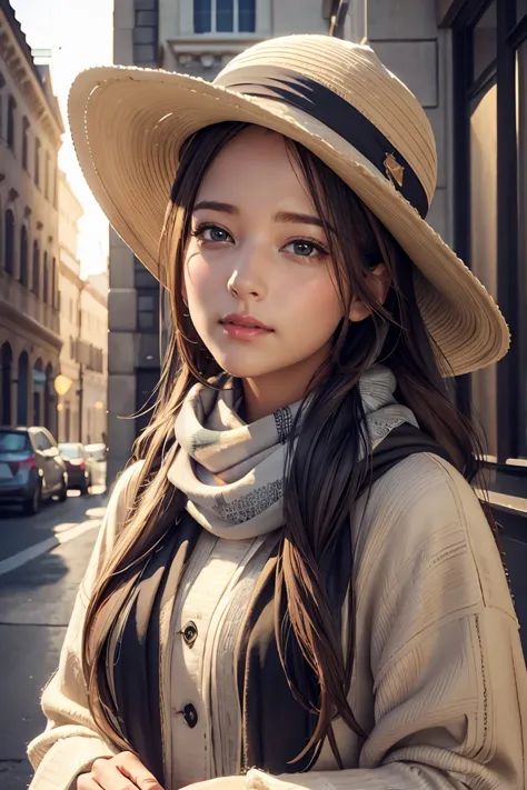 arafed woman with long hair wearing a hat and scarf, realistic digital art 4 k, realistic digital art 4k, soft portrait shot 8 k...