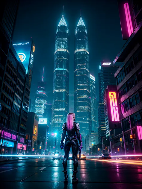 desenhe ombre de overwatch em um ambiente urbano cibernético futurista, filled with skyscrapers illuminated by holograms and neo...