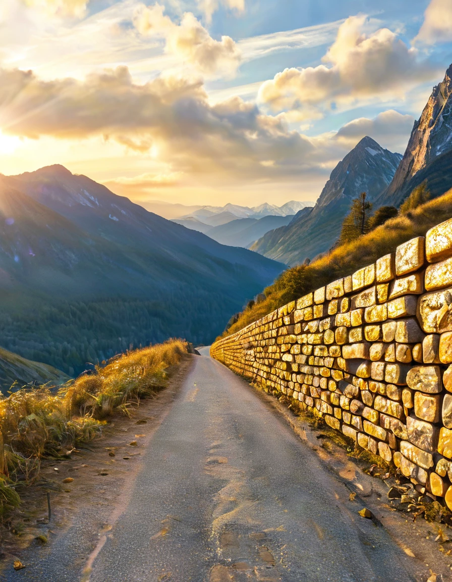 prospect：A fox，Pushing a cart of gold bricks towards me，Gold, silver and jewels are piled up like mountains on both sides of the road；
background：Mountains of gold，Towering style：HD style，Ultra-high resolution，8k；
mood：happy，Full of reverie，Best picture quality：Close-up light：Sunlight，The sky is blue