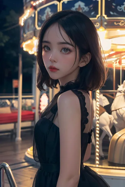 (8k, raw photo, best quality, masterpiece:1.2), (realistic, photo-realistic:1.37) , 1girl, (carousel, night), miaoxiaoji(secret_...