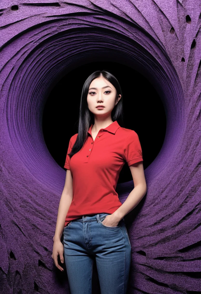 masterpiece a woman in a red shirt standing inside of a purple hole, junji ito's uzumaki, junji ito artwork, subtle junji ito, i...