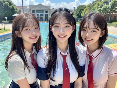 (super cute korean schoolgirl takes a commemorative photo with her beautiful best friend:1.2)(laughing:1.2)(beautiful sweat:1.1)...