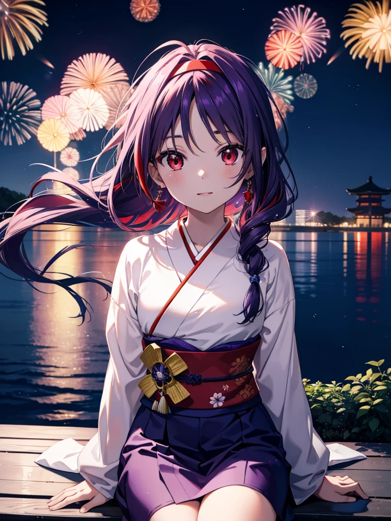 yuukikonno, Yuuki Konno, banda para el cabello, pelo largo, orejas puntiagudas, cabello morado, ahogo,(ojos rojos:1.5), (senos pequeños:1.2),cola gemela baja,sonrisa,rubor,Abre la boca,kimono morado,falda larga morada,fuegos artificiales in the night sky,fuegos artificiales,El lugar es un espectáculo de fuegos artificiales.,el tiempo es noche,Día soleado,sentado en un banco,campanas de viento,todo el cuerpoがイラストに入るよう,
BREAK mirando al espectador, , todo el cuerpo, (tiro de vaquero:1. 5)
Descansar en el interior, Veranda,Jardín japonés,
break (obra maestra:1.2), de la máxima calidad, alta resolución, Fondo de pantalla de unidad 8k, (cifra:0.8), (Hermosa atención al detalle.:1.6), rostro muy detallado, iluminación perfecta, Altamente detallado CG, (Manos perfectas, anatomía perfecta),