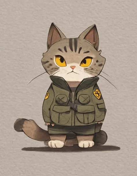 nelly_art style, meikun wild cat, dressed in military uniform, the eyes were angry and yellow., cat loading a mim-104 patriot ro...