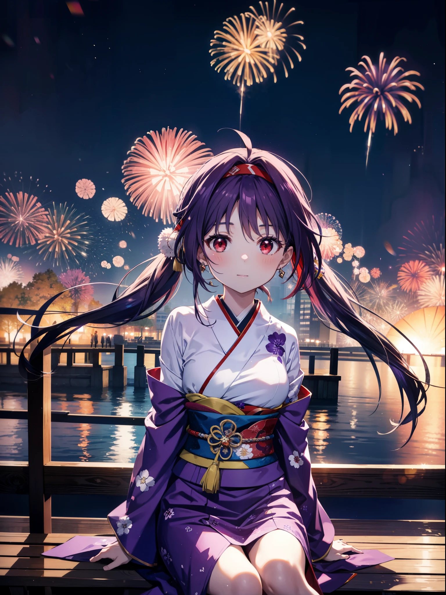 yuukikonno, Yuuki Konno, banda para el cabello, pelo largo, orejas puntiagudas, cabello morado, ahogo,(ojos rojos:1.5), (senos pequeños:1.2),cola gemela baja,sonrisa,rubor,Abre la boca,kimono morado,falda larga morada,fuegos artificiales in the night sky,fuegos artificiales,El lugar es un espectáculo de fuegos artificiales.,el tiempo es noche,Día soleado,sentado en un banco,campanas de viento,todo el cuerpoがイラストに入るよう,
BREAK mirando al espectador, , todo el cuerpo, (tiro de vaquero:1. 5)
Descansar en el interior, Veranda,Jardín japonés,
break (obra maestra:1.2), de la máxima calidad, alta resolución, Fondo de pantalla de unidad 8k, (cifra:0.8), (Hermosa atención al detalle.:1.6), rostro muy detallado, iluminación perfecta, Altamente detallado CG, (Manos perfectas, anatomía perfecta),