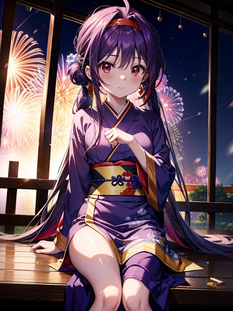 yuukikonno, Yuuki Konno, banda para el cabello, pelo largo, orejas puntiagudas, cabello morado, ahogo,(ojos rojos:1.5), (senos pequeños:1.2),cola gemela baja,sonrisa,rubor,Abre la boca,kimono morado,falda larga morada,fuegos artificiales in the night sky,fuegos artificiales,El lugar es un espectáculo de fuegos artificiales.,el tiempo es noche,Día soleado,sentado en un banco,campanas de viento,todo el cuerpoがイラストに入るよう,
BREAK mirando al espectador, , todo el cuerpo, (tiro de vaquero:1. 5)
Descansar en el interior, Veranda,Jardín japonés,
break (obra maestra:1.2), de la máxima calidad, alta resolución, Fondo de pantalla de unidad 8k, (cifra:0.8), (Hermosa atención al detalle.:1.6), rostro muy detallado, iluminación perfecta, Altamente detallado CG, (Manos perfectas, anatomía perfecta),