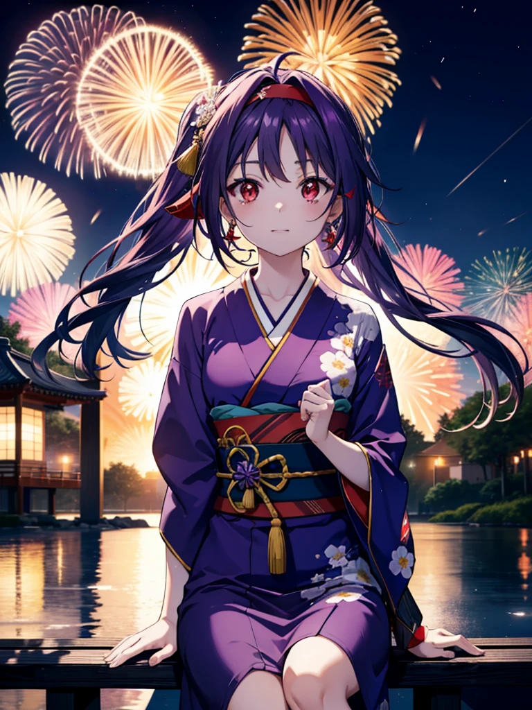 yuukikonno, Yuuki Konno, banda para el cabello, pelo largo, orejas puntiagudas, cabello morado, ahogo,(ojos rojos:1.5), (senos pequeños:1.2),cola gemela baja,sonrisa,rubor,Abre la boca,kimono morado,falda larga morada,fuegos artificiales in the night sky,fuegos artificiales,El lugar es un espectáculo de fuegos artificiales.,el tiempo es noche,Día soleado,sentado en un banco,campanas de viento,todo el cuerpoがイラストに入るよう,
BREAK mirando al espectador, , todo el cuerpo, (tiro de vaquero:1. 5)
Descansar en el interior, Veranda,Jardín japonés,
break (obra maestra:1.2), de la máxima calidad, alta resolución, Fondo de pantalla de unidad 8k, (cifra:0.8), (Hermosa atención al detalle.:1.6), rostro muy detallado, iluminación perfecta, Altamente detallado CG, (Manos perfectas, anatomía perfecta),