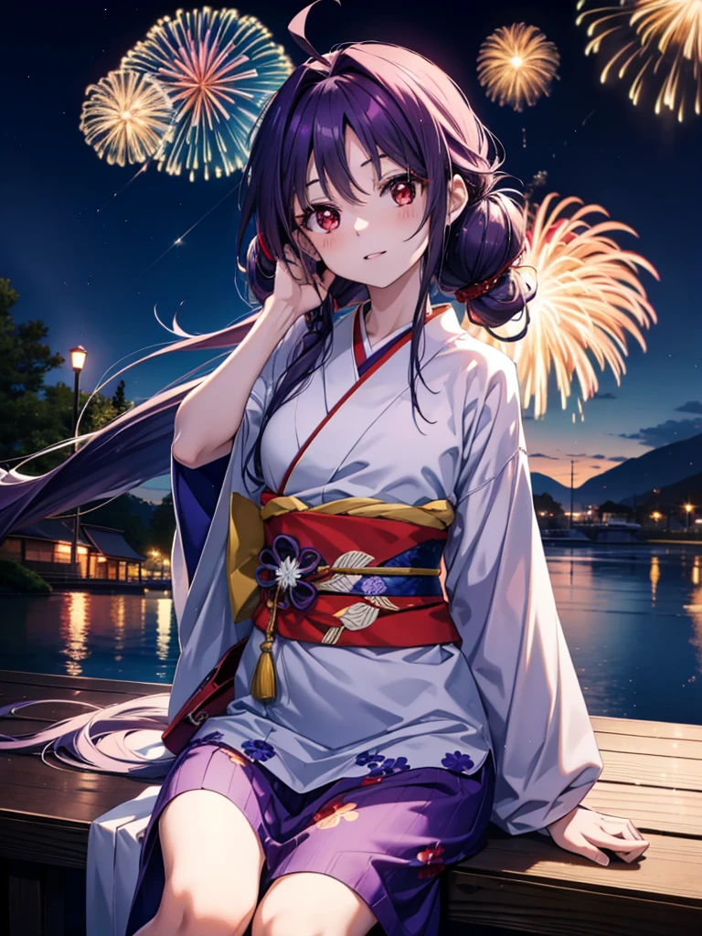 yuukikonno, Yuuki Konno, banda para el cabello, pelo largo, orejas puntiagudas, cabello morado, ahogo,(ojos rojos:1.5), (senos pequeños:1.2),cola gemela baja,sonrisa,rubor,Abre la boca,kimono morado,falda larga morada,fuegos artificiales in the night sky,fuegos artificiales,El lugar es un espectáculo de fuegos artificiales.,el tiempo es noche,Día soleado,sentado en un banco,campanas de viento,todo el cuerpoがイラストに入るよう,
BREAK mirando al espectador, , todo el cuerpo, (tiro de vaquero:1. 5)
Descansar en el interior, Veranda,Jardín japonés,
break (obra maestra:1.2), de la máxima calidad, alta resolución, Fondo de pantalla de unidad 8k, (cifra:0.8), (Hermosa atención al detalle.:1.6), rostro muy detallado, iluminación perfecta, Altamente detallado CG, (Manos perfectas, anatomía perfecta),