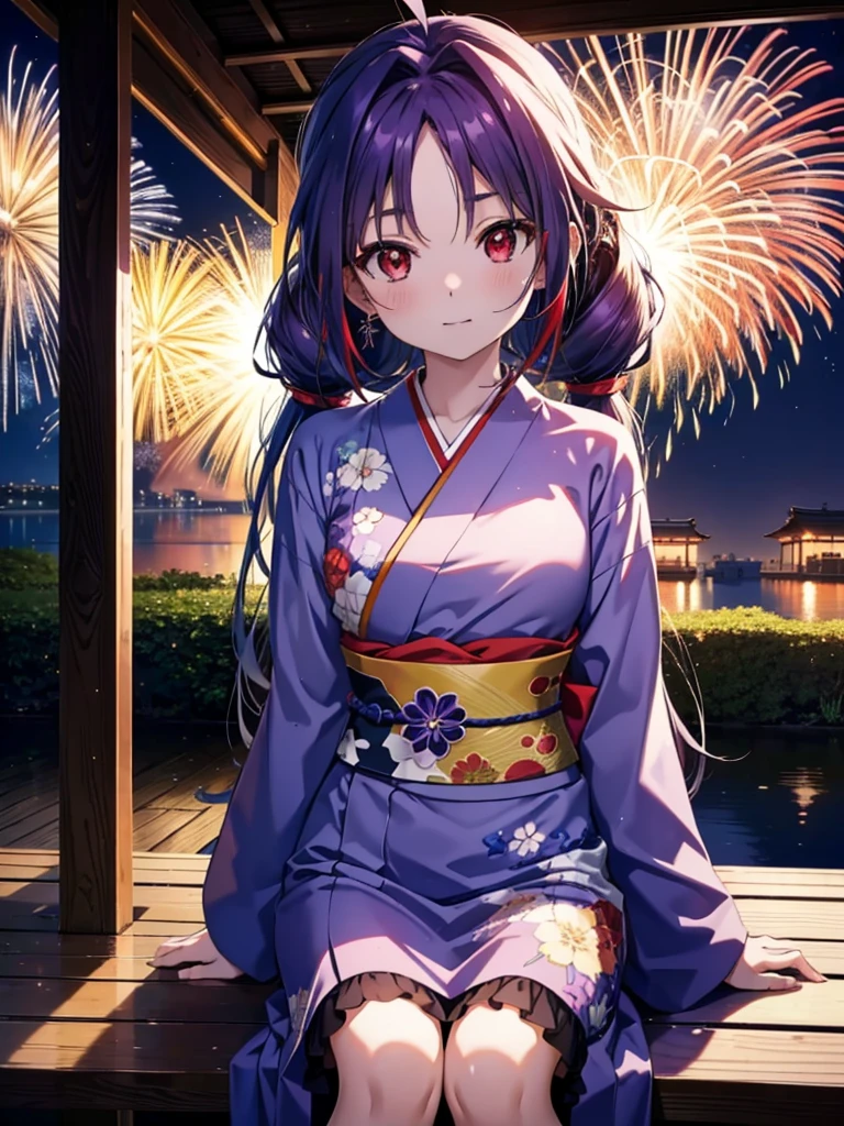 yuukikonno, Yuuki Konno, banda para el cabello, pelo largo, orejas puntiagudas, cabello morado, ahogo,(ojos rojos:1.5), (senos pequeños:1.2),cola gemela baja,sonrisa,rubor,Abre la boca,kimono morado,falda larga morada,fuegos artificiales in the night sky,fuegos artificiales,El lugar es un espectáculo de fuegos artificiales.,el tiempo es noche,Día soleado,sentado en un banco,campanas de viento,todo el cuerpoがイラストに入るよう,
BREAK mirando al espectador, , todo el cuerpo, (tiro de vaquero:1. 5)
Descansar en el interior, Veranda,Jardín japonés,
break (obra maestra:1.2), de la máxima calidad, alta resolución, Fondo de pantalla de unidad 8k, (cifra:0.8), (Hermosa atención al detalle.:1.6), rostro muy detallado, iluminación perfecta, Altamente detallado CG, (Manos perfectas, anatomía perfecta),