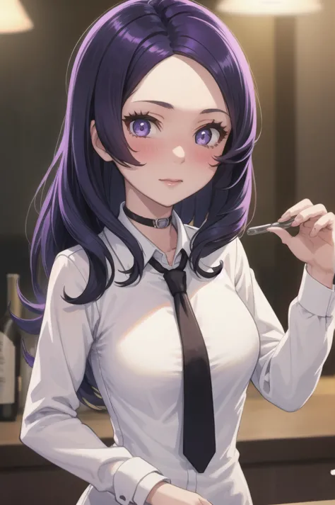 One girl, alone, bangs, blush, Place your hand on your chest, Jill Stingray, Long sleeve, View your viewers, Purple Hair, Medium...