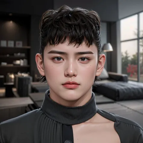 8k resolution, thick brows, pores, realistic, glossy skin, no lashes, high quality, high display, Asian boy, smooth hair